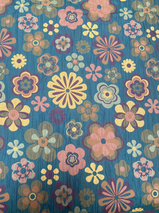 2 1/4 Yard Piece - Blue Retro Flowers