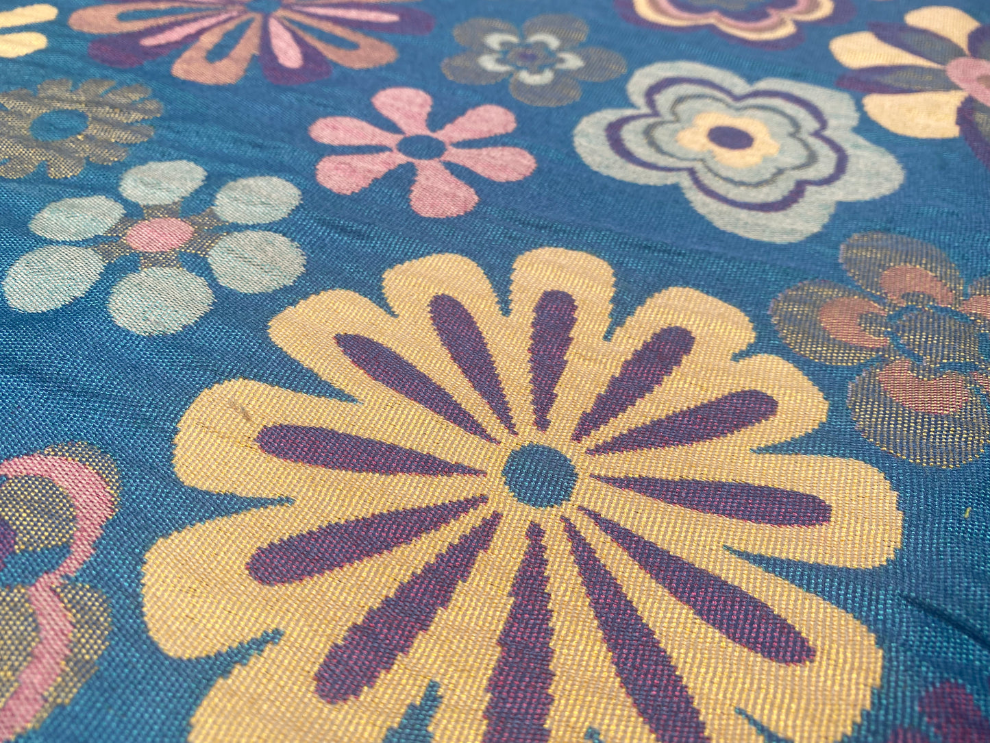 2 1/4 Yard Piece - Blue Retro Flowers