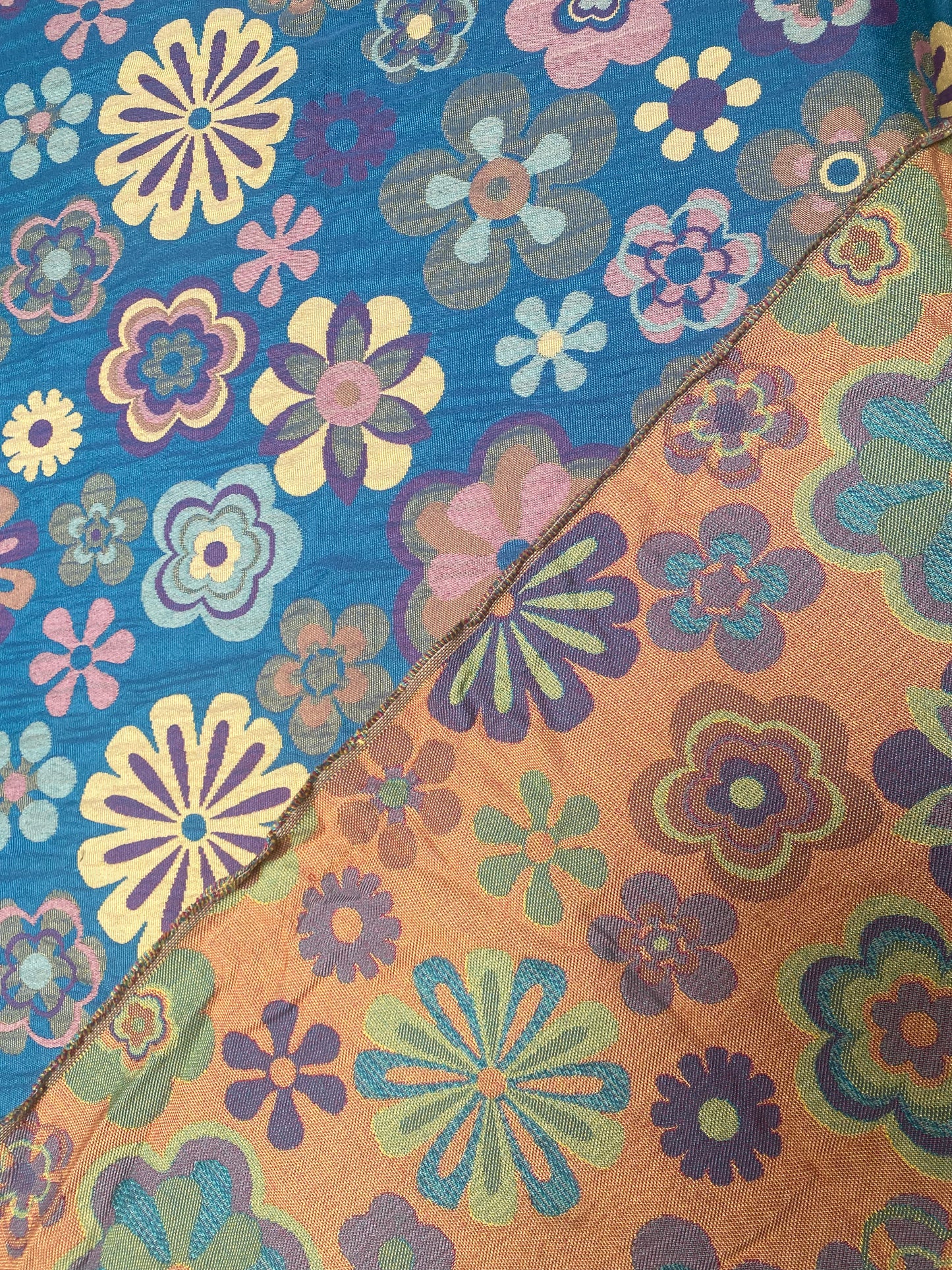 2 1/4 Yard Piece - Blue Retro Flowers