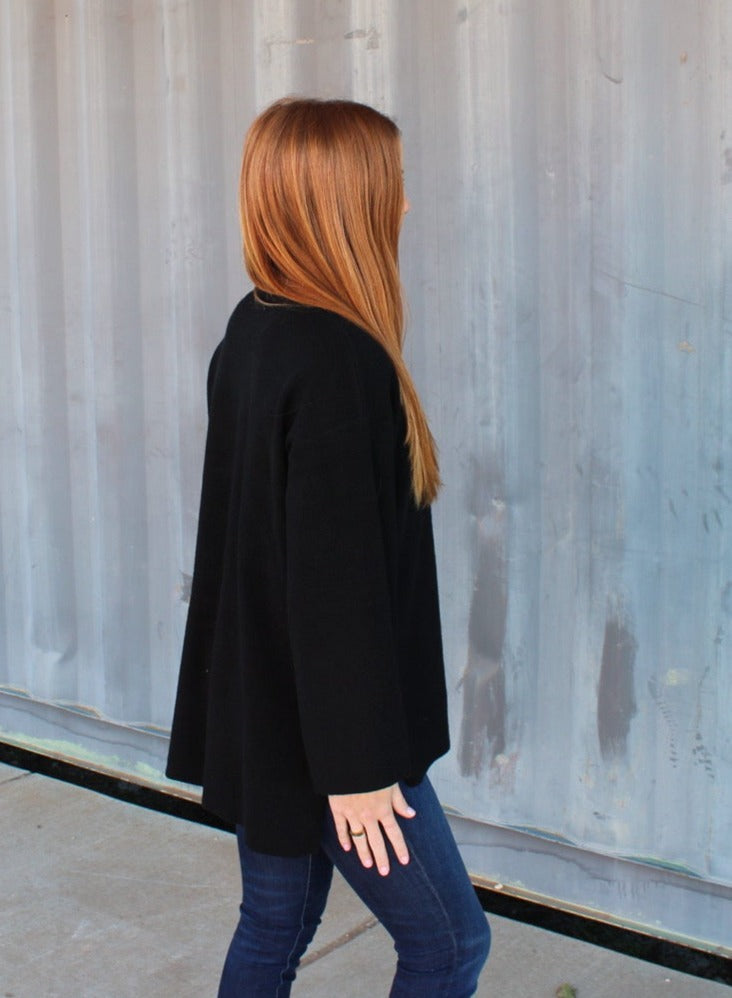 Top Notch Bell Sleeve Sweater - Black