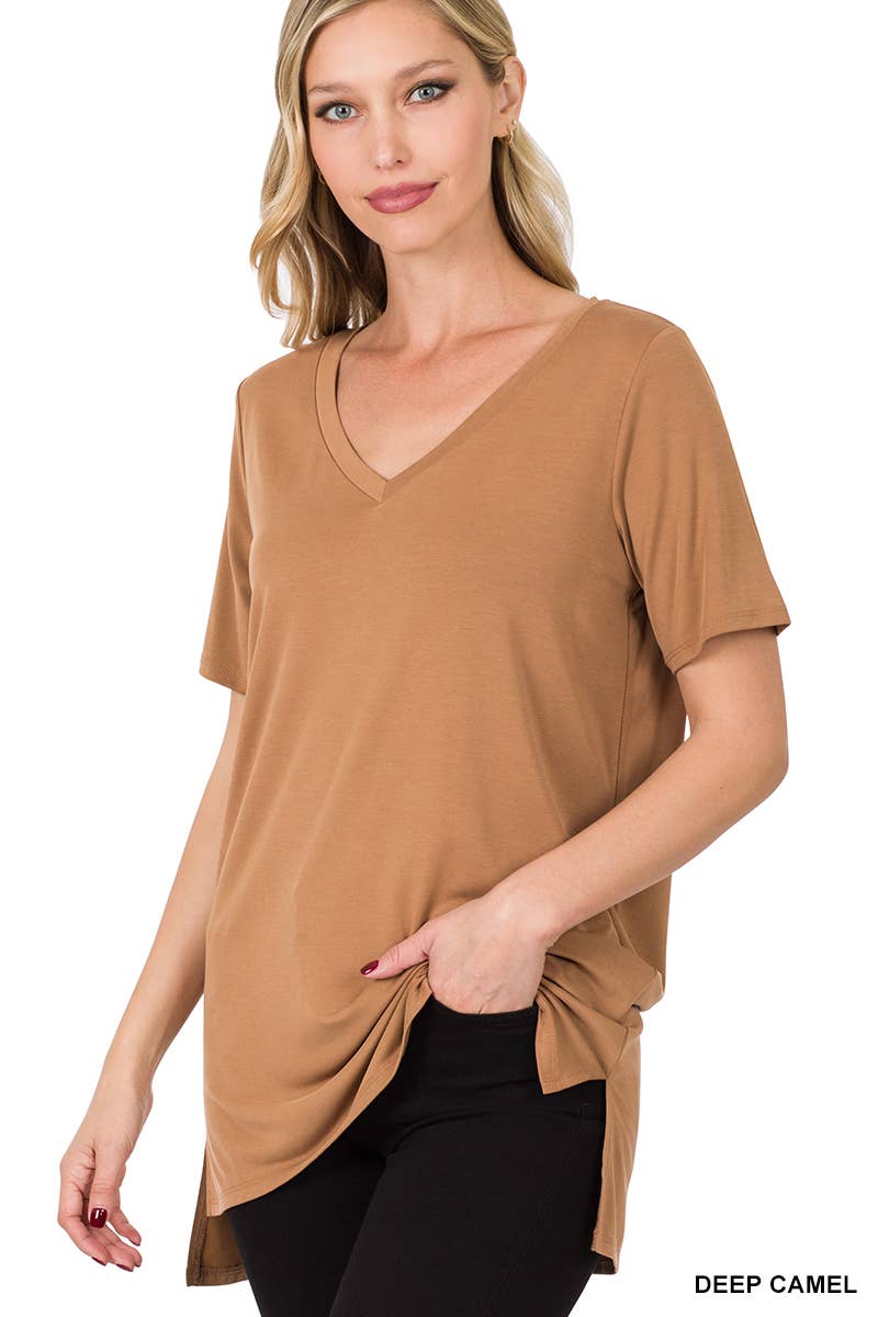 Softie V Neck Layering Tee - Camel