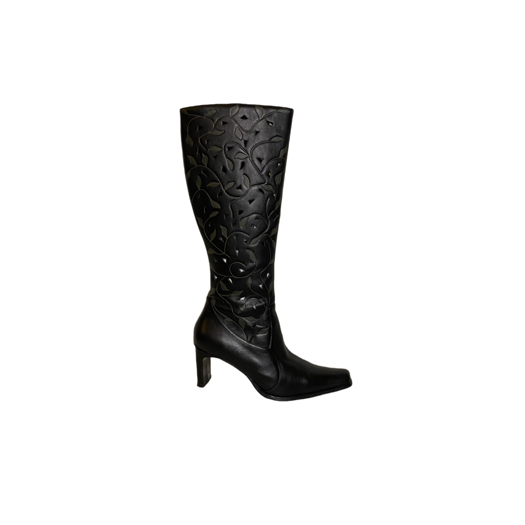 Vintage black embellished tall boots