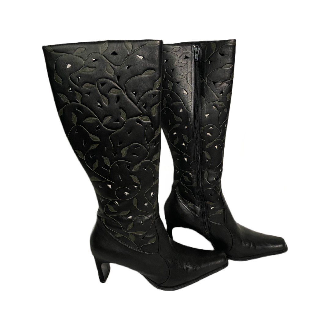 Vintage black embellished tall boots